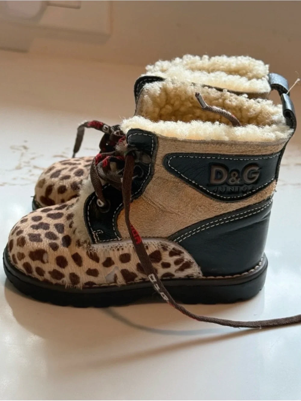 Dolce & Gabbana Leopard Print Fur-Trim Kids Boots - Black & Brown